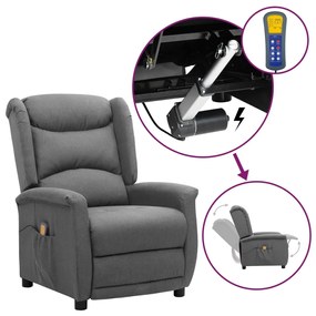 vidaXL Poltrona elevatória de massagens tecido cinzento-claro