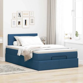 Estrutura de cama otomana com colchão 120x190 cm tecido azul