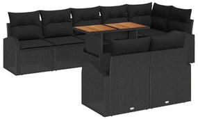 Conjunto de Jantar de Jardim com 9 Peças e Almofadas, Poliratã Preto e