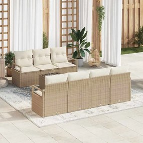 Conjunto de Sofá de Jardim de 8 Peças com Almofadas Bege Rattan Poliéster