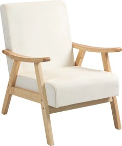 HOMCOM Poltrona estofada, enchimento em espuma, estrutura em madeira de borracha, Creme branco | Aosom Portugal