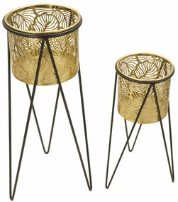 CONJUNTO DE 2 PORTA-VASOS DRAK DOURADO E PRETO 21X20X46-18X18X32 CM (PLANTAS NÃO INCLUIDAS)