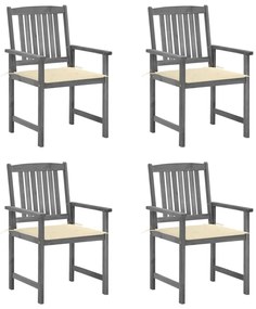 vidaXL Cadeiras de jardim com almofadões 4 pcs acácia maciça cinza
