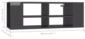 Armário de parede p/ TV 102x35x35 cm contrapl. cinza brilhante