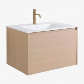 Conjunto De Móvel De Casa De Banho Suspenso Em Madeira Com Lavatório Integrado Jacob Madeira Natural & Sem Espelho & - Sklum
