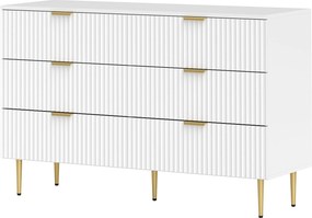 Cómoda de 6 gavetas 120 x 40 x 76,5 cm, para quarto, móvel de arrumação moderno com puxadores e pés dourados, branca