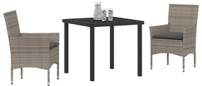 Conjunto de Jantar de Jardim 3 Peças com Almofadas Cinza de Rattan Sin