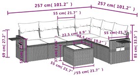 7 pcs conj. sofás jardim com almofadões vime PE cinzento-claro