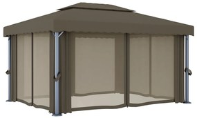 Gazebo com cortinas e cordões de luzes LED 4x3 m cinza-acastan.