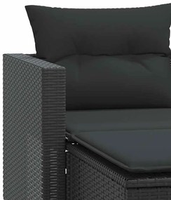 Sofá de jardim de 2 lugares com bancos vime PE preto