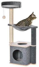 PawHut Arranhador Gato Árvore Escalar Brincar Descansar Rede Plataformas Caverna Bola Suspensa Confortável Design Moderno