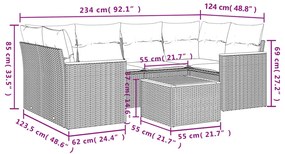 7 pcs conjunto de sofás p/ jardim c/ almofadões vime PE preto