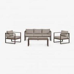 Conjunto De Jardim Com Sofá De 3 Lugares, 2 Poltronas E Mesa De Centro Em Alumínio Lipov Castanho Chocolate - Sklum
