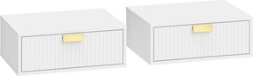 HOMCOM Conjunto de 2 mesas de cabeceira de parede, mesas de noite suspensas com gaveta ondulada, 40 x 30 x 15 cm, branco | Aosom Portugal