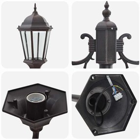 Poste de Luz de Jardim vidaXL 2-Lâmpadas E27 Bronze 220 cm Alumínio