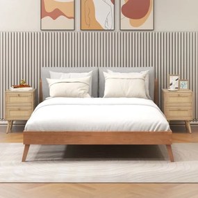 Mesa de cabeceira em rattan com toque boémio e 2 gavetas Mesa de apoio moderna 40 x 40 x 59 cm Natural