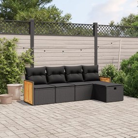 vidaXL 5 pcs conjunto sofás de jardim com almofadões vime PE preto