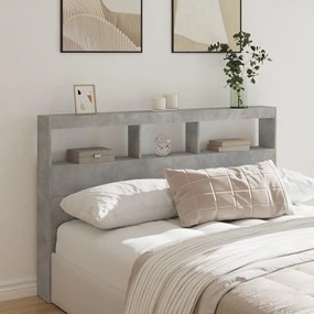 vidaXL Armário de cabeceira c/ luzes LED 160x17x102cm cinzento cimento