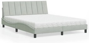 Cama com colchão 160x200 cm veludo cinzento-claro
