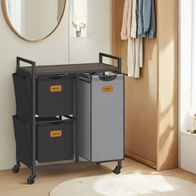 Cesto para roupa suja com 3 compartimentos dois cestos de 25 L e um de 50 L castanho + preto + cinzento