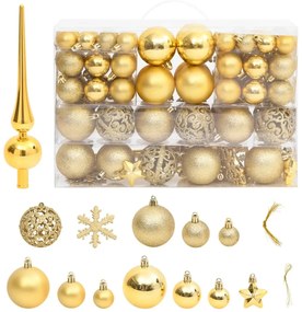 vidaXL 111 pcs conjunto de enfeites de Natal poliestireno dourado