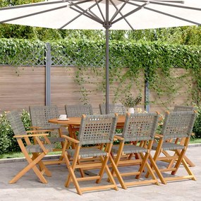 Cadeiras de jardim dobráveis 8 pcs vime PE/madeira maciça cinza
