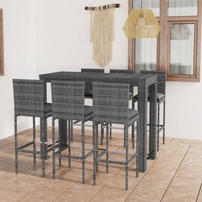 vidaXL 7 pcs conjunto de bar exterior c/ almofadões antracite vime PE