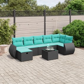 vidaXL 8 pcs conjunto de sofás p/ jardim c/ almofadões vime PE preto