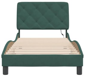 Estrutura de cama c/ luzes LED 90x190 cm veludo verde-escuro