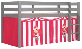 Cama alta de Criança PINO 90 x 200 cm + estrado + escada + cortina Circo Cinzenta
