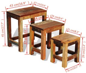 Mesas de encastrar vintage 3 pcs madeira reciclada