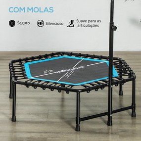 Trampolim Fitness 114x114x132 cm com Guiador Ajustável em 3 Níveis Estrutura de Aço para Treino de Perna Corpo Azul