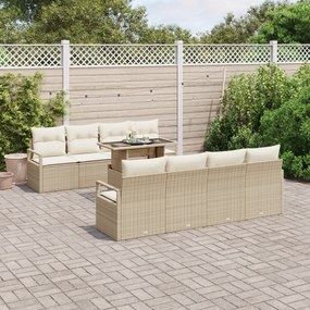 Conjunto de Sofá de Jardim vidaXL 9 Peças com Almofadas Bege Rattan Sintético