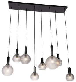Candeeiro de suspensão design preto com vidro fumê 8 luzes - Chico Design