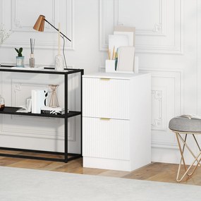 Bloco de Gavetas de Escritório com 2 Gavetas Frentes Caneladas Móvel para Arquivo para Tamanho A4 ou Carta 40x40x71 cm Branco