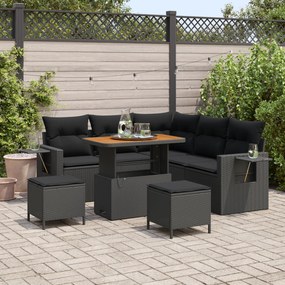 Conjunto de Sofá de Jardim de 8 Peças com Almofadas Preto Rattan Polié