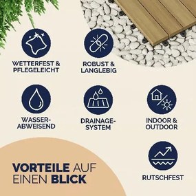 Conjunto de 33 ladrilhos de madeira de eucalipto, 30 x 30 cm Castanho