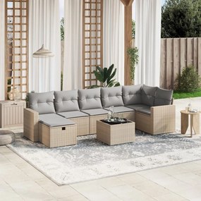 8 pcs conj. sofás jardim c/ almofadões vime PE bege misturado