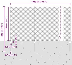 Cerca de Cadeia com 20 Postes U Prateados 1.6x10 m Aço