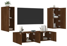 vidaXL 4 pcs móveis parede TV c/ LEDs deriv. madeira carvalho castanho