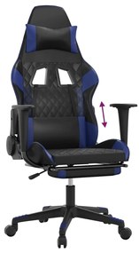 Cadeira gaming c/ apoio para pés couro artificial preto e azul