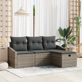 Conjunto de Sofá de Jardim 4 peças com Almofadas Cinzas em Poliéster
