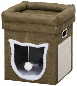 PawHut Casa para Gatos com Cama Superior Arranhador Almofada Suave e Bola Suspensa 39x39x42 cm Marrom