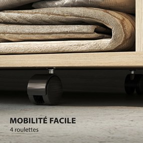 Guarda roupa móvel com 4 Rodas 80 x 40 x 128 cm, varão para roupa e prateleiras, , com acabamento em cor madeira natural