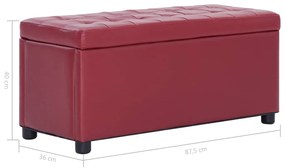 Banco de arrumação 87,5 cm couro artificial vermelho tinto