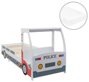 vidaXL Cama carro da policia infantil com colchão de 7 zonas 90x200 cm