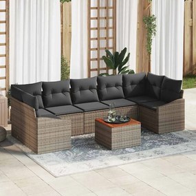 vidaXL Conjunto de Sofá de Jardim com 8 Peças e Almofadas Cinzas em Rattan Sintético e Acácia.