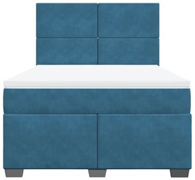 Cama boxspring com colchão 140x190 cm veludo azul