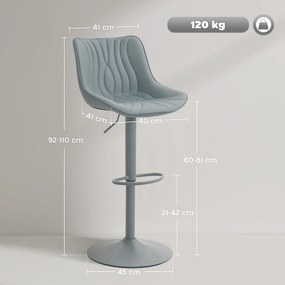 Conjunto de 2 Bancos de Bar Bancos Altos de Cozinha Giratórios com Altura Ajustável e Couro Sintético 47,5x54x92-110 cm Cinzento