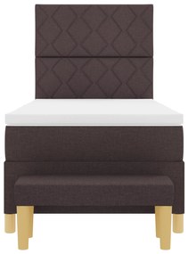 Cama Box com Colchão &amp; Banco Marrom Escuro 90x200 cm Tecido